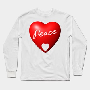 Peace in a 3D red heart Long Sleeve T-Shirt